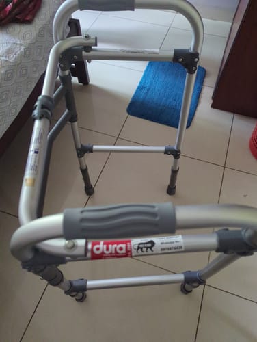 Customer photo review of Dura Max Walker (Aluminium) | Foldable Walking Aid | Adjustable Height  | Light Weight | With Premium Grade Rubber Shoes and PVC Grip  (Grey)