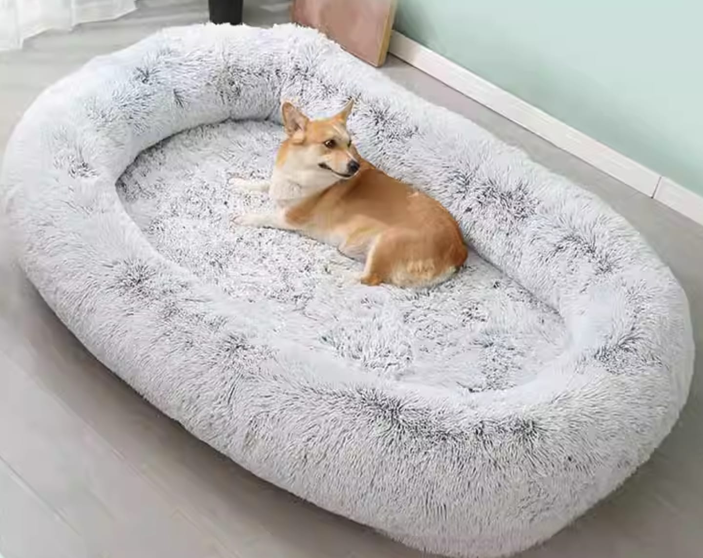 Customer photo review of Cozy Oversized Pet Bed for Dogs & Humans - Calming, Washable