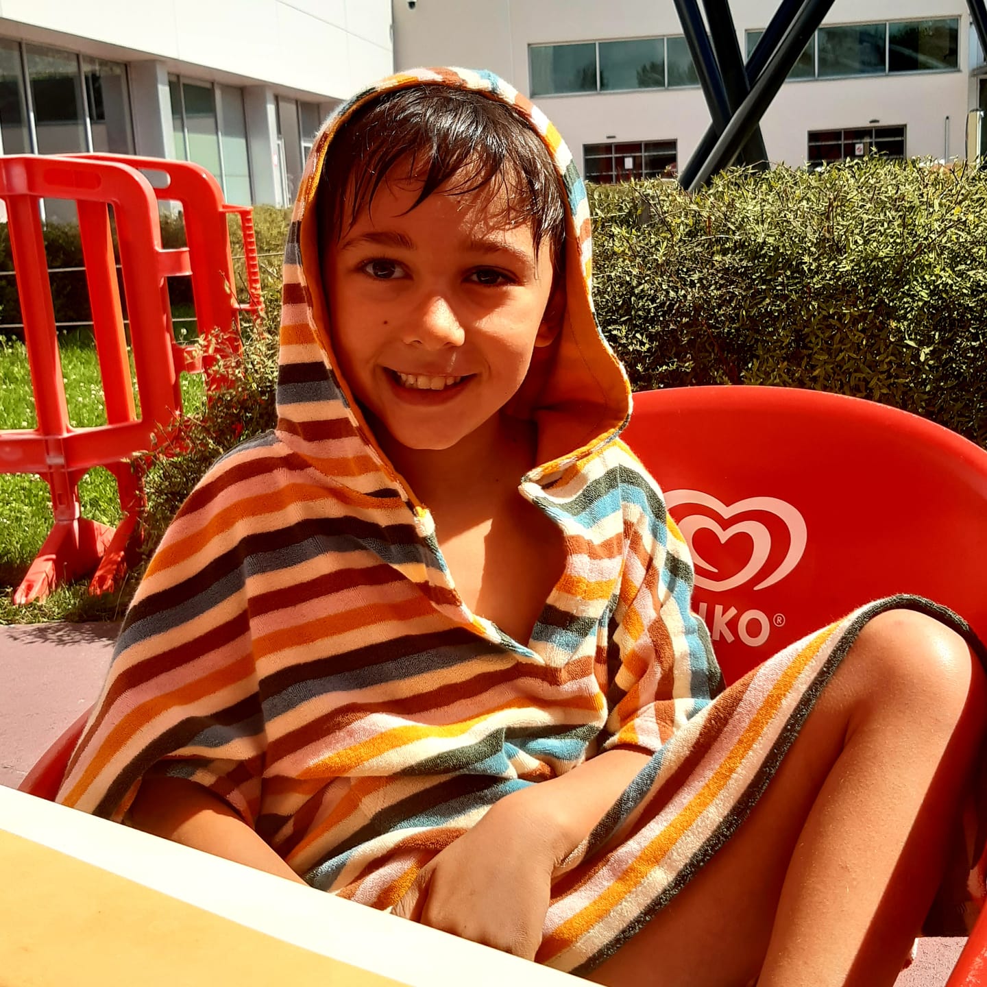 Customer photo review of Rainbow Kids Hooded Beach Towel Poncho
