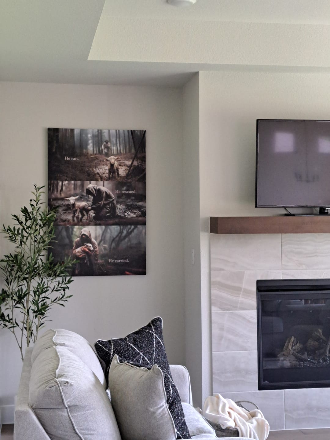 Customer photo review of He Ran, He Rescued, He Carried, Jesus and Lost Sheep, Wall Art Canvas