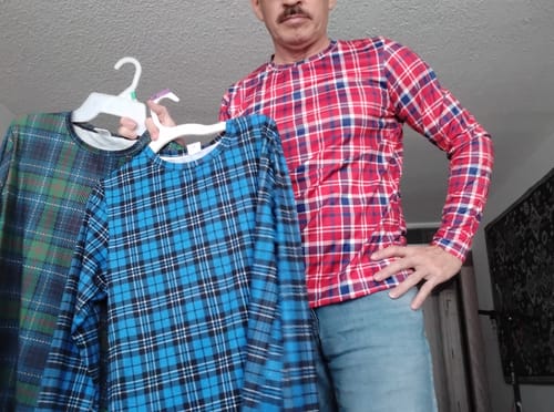 Customer photo review of 4th of July American Plaid Print Men's Long Sleeve T-Shirt