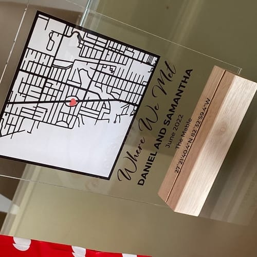 Customer photo review of Where We Met Personalized Map Plaque - New ID