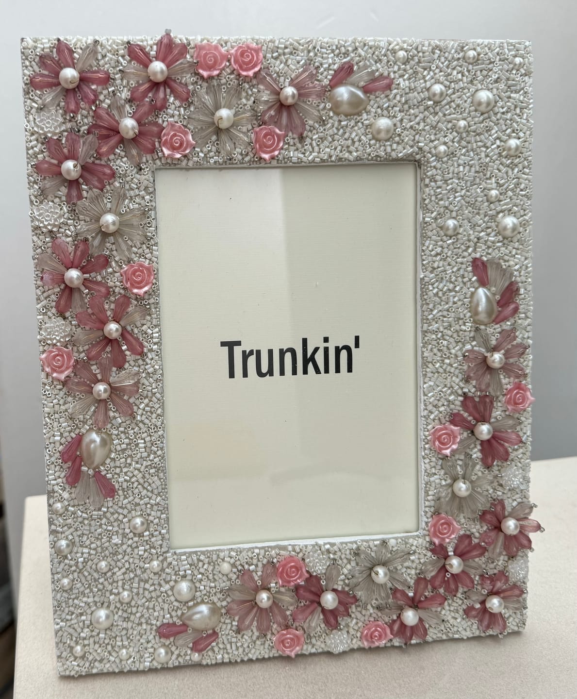 Customer photo review of Floral Beaded Photo Frame in White Pink