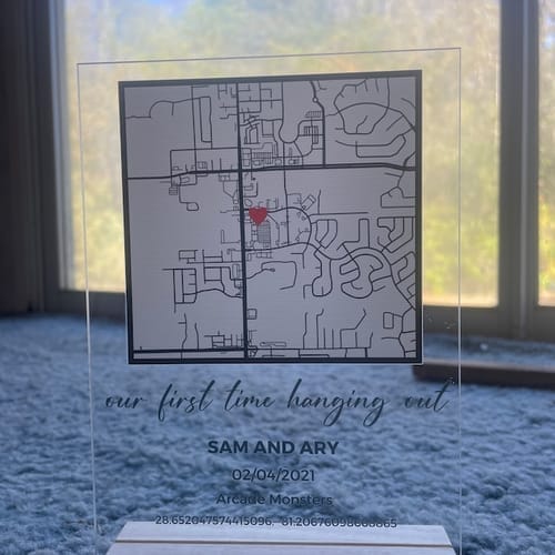 Customer photo review of Where We Met Personalized Map Plaque - New ID