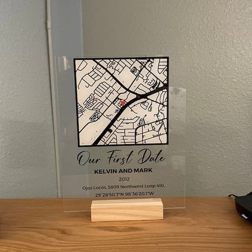 Customer photo review of Where We Met Personalized Map Plaque - New ID