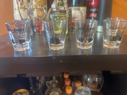 Customer photo review of 4 Glass Set: 2 Trump "Take Your Best Shot" & 2 "Mug Shot" Shot Glass Set
