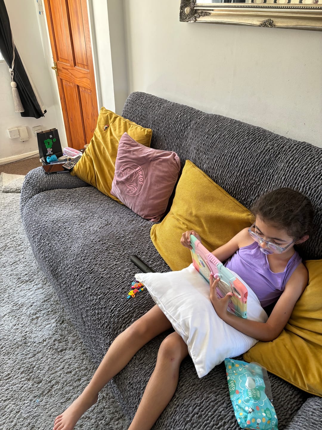 Customer photo review of 3 Seater Sofa Cover - Grey, Velvet Collection