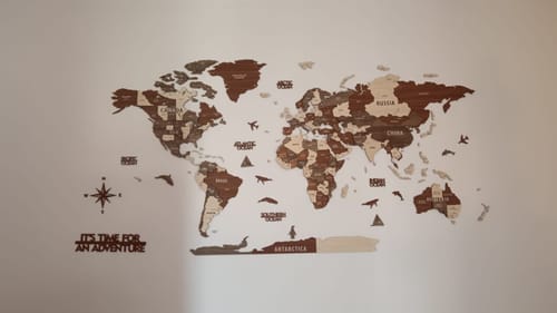 Customer photo review of Wooden World Map Wall Art - 3d Wood Push Pin Maps, Multicolor
