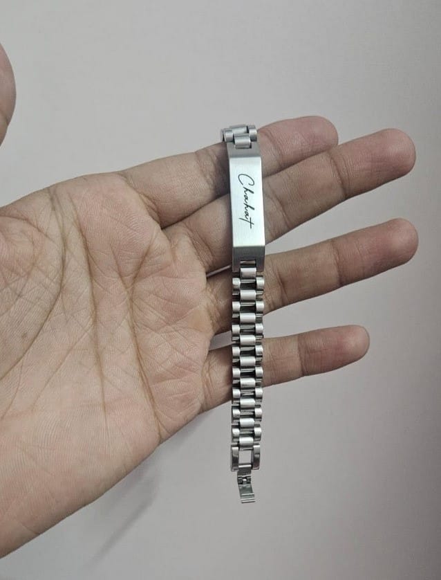 Customer photo review of Personalised Stark Silver Bracelet