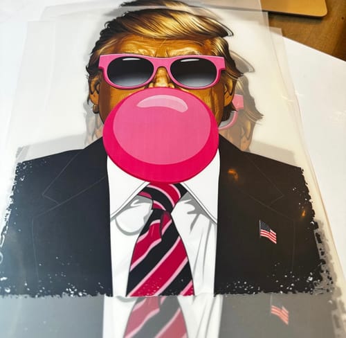 Customer photo review of Trump Chewing Gum - Trump Theme DTF Transfer