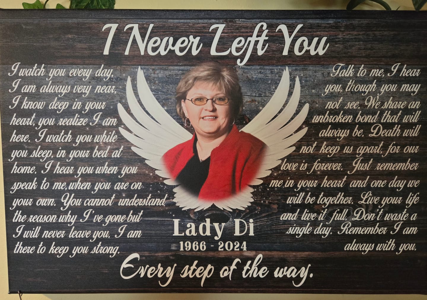 Customer photo review of Personalized Canvas Prints, Custom Photo, Memorial Gifts, Sympathy Gifts, Angel Wings I Never Left You Love Dem Canvas