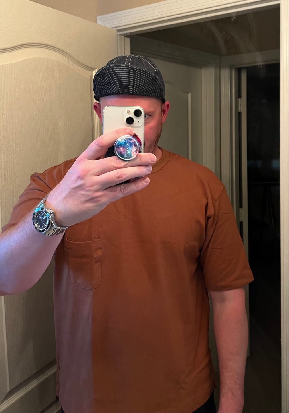 Customer photo review of 9.8 oz Cotton Classic Pocket T-Shirt - Light Brown