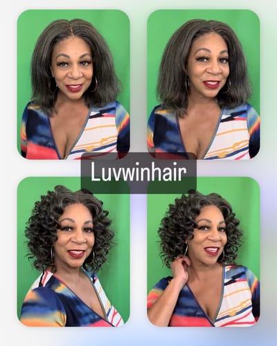 Customer photo review of Luvwin 5x5 Closure Kinky Straight Salt & Pepper Middle Parting Glueless Wig