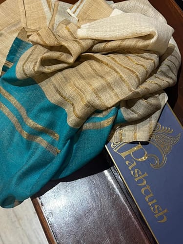 Customer photo review of Pashtush Womens Stole, Extra Fine Wool-Silk, Twilight Collection, Beige and Aqua Blue
