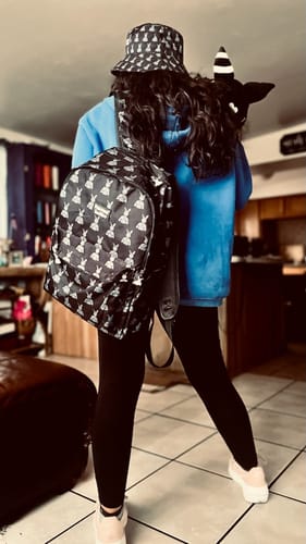 Customer photo review of Rabbit Plush Backpack 14" (Black)