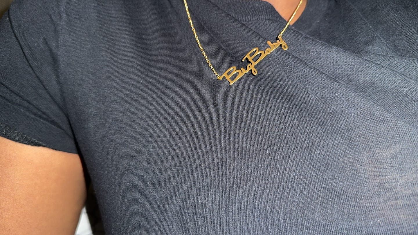 Customer photo review of Script Name Necklace