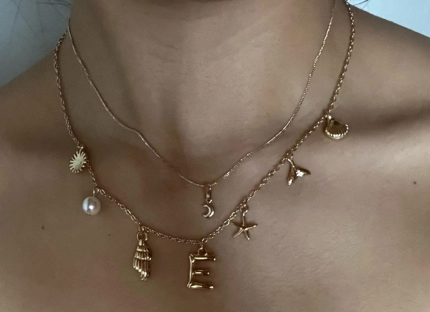 Customer photo review of Ocean Dreams Initial Necklace '18k Gold Plated'
