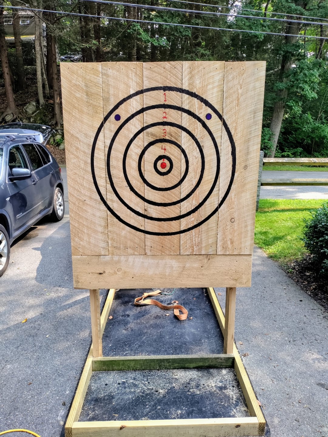 Customer photo review of Refillable Axe Throwing Target Home Marker Kit (1 Black, 1 Red, 1 Blue)