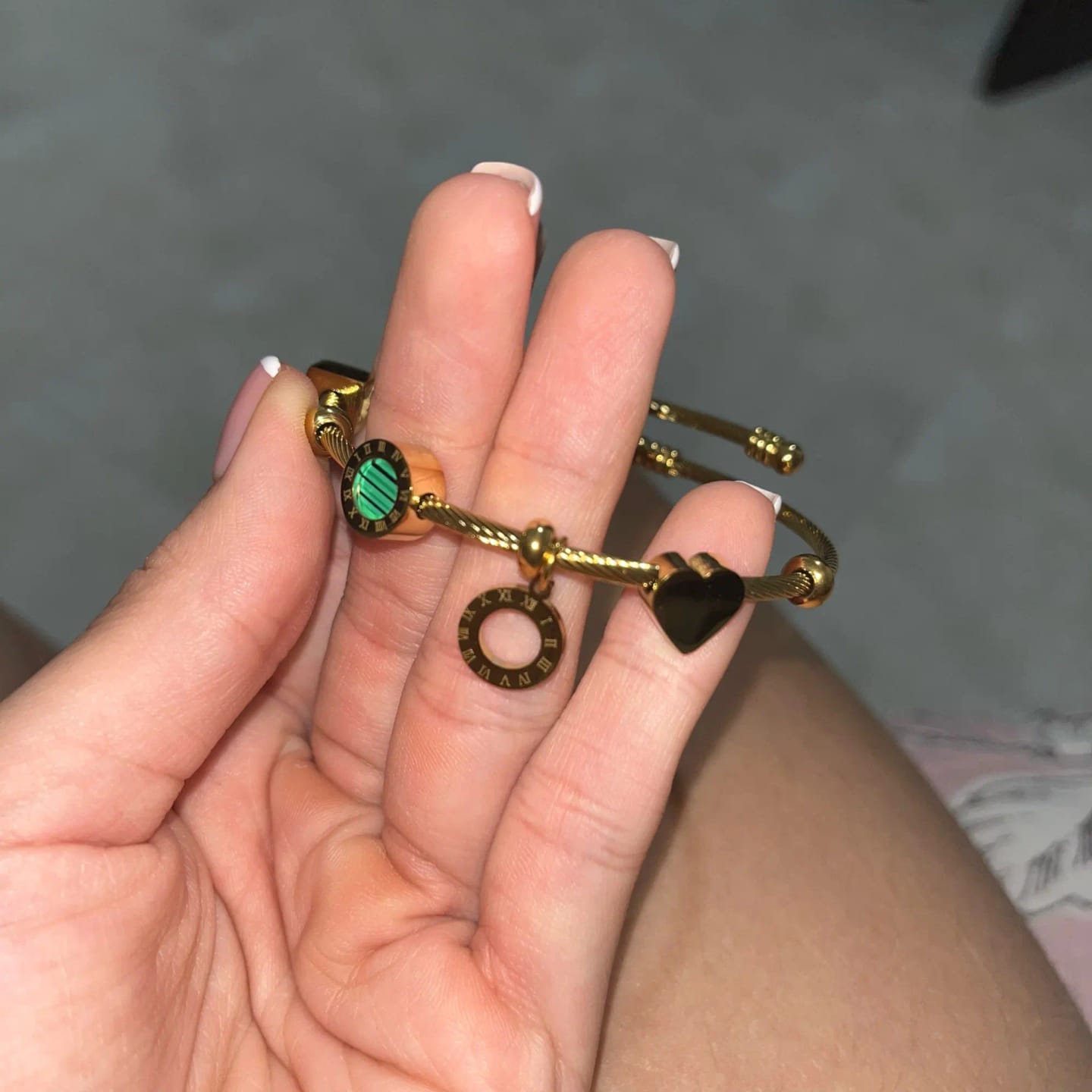 Customer photo review of Malachite Roman Charm Bangles Bracelet