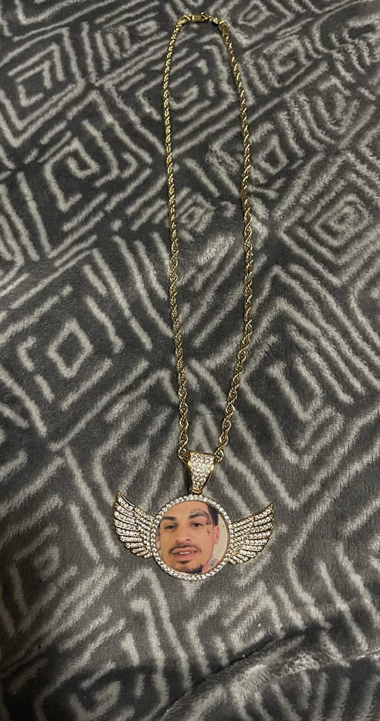 Customer photo review of ANGEL VIRTUE-WINGS CUSTOM PHOTO NECKLACE