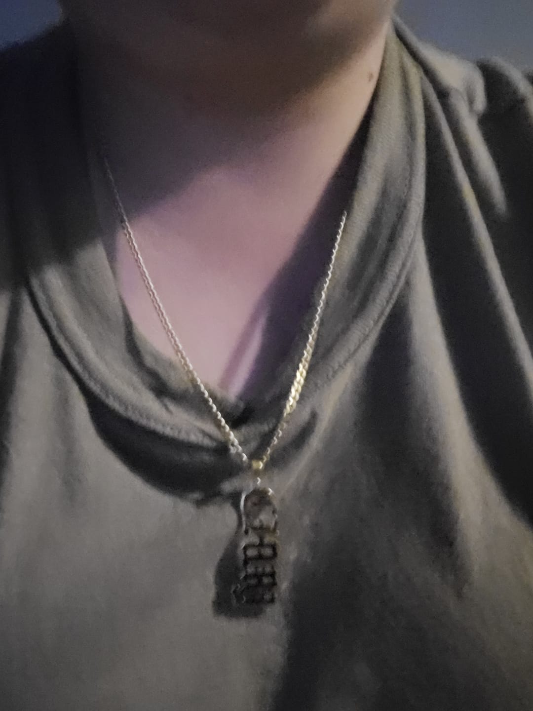 Customer photo review of Vertical Gothic Name Necklace w/ Cuban Chain
