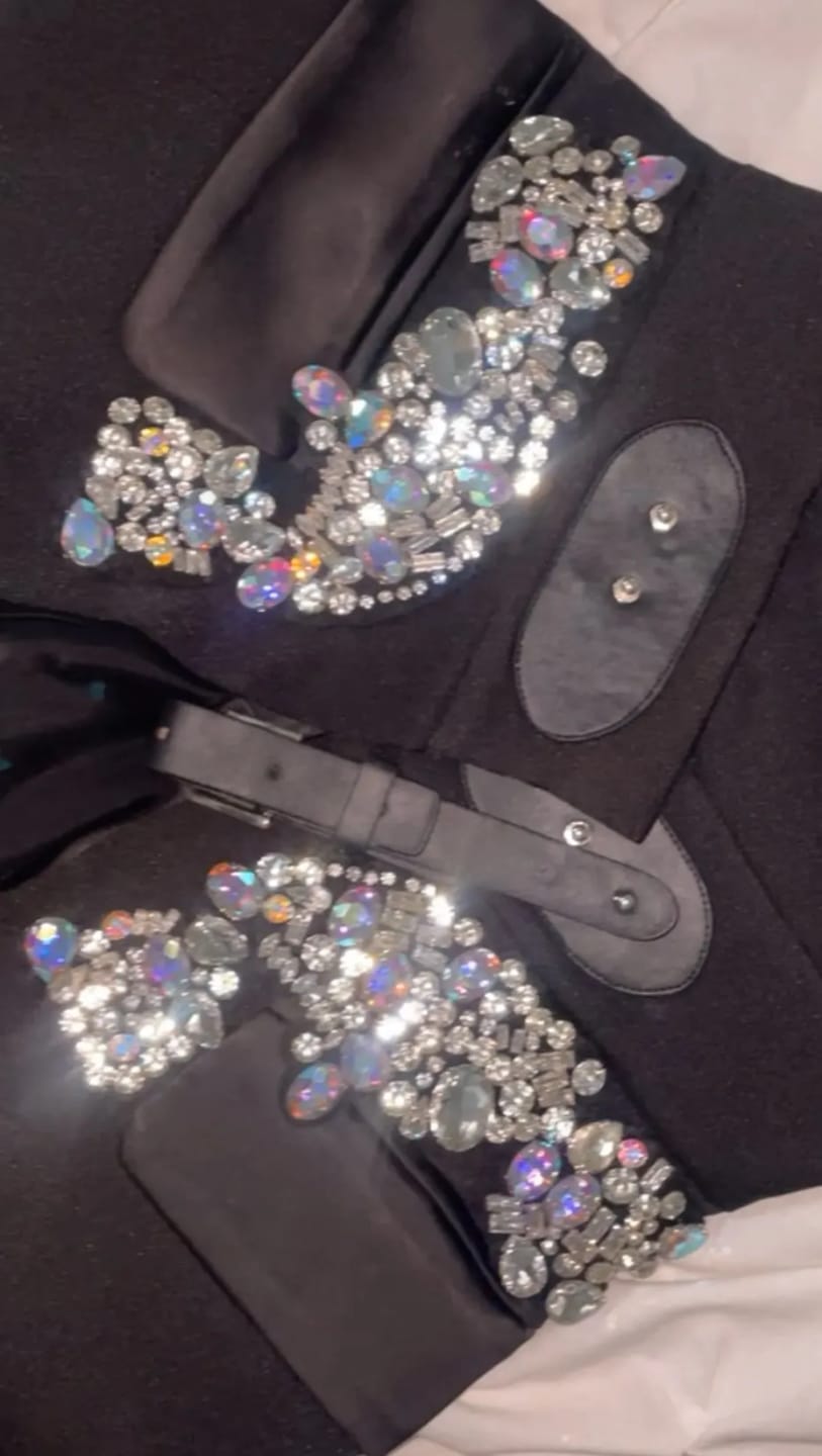 Customer photo review of Irregular Rhinestone High Waisted Skirt
