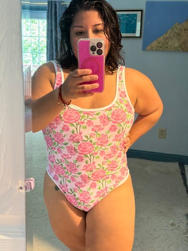 Customer photo review of PIPER Rose 80s Cut High Leg One Piece