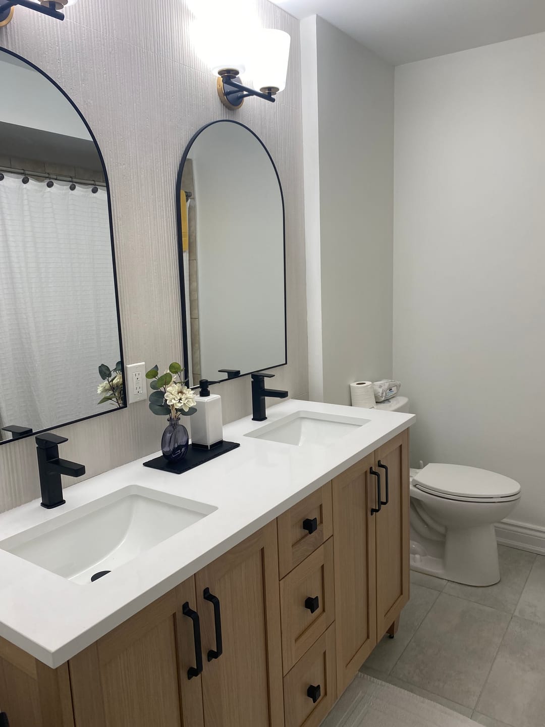 Customer photo review of Bridgeport 60" White Oak Bathroom Vanity, Double Sink