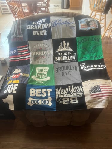 T-shirt quilt with family, heritage themes by Joann from TX