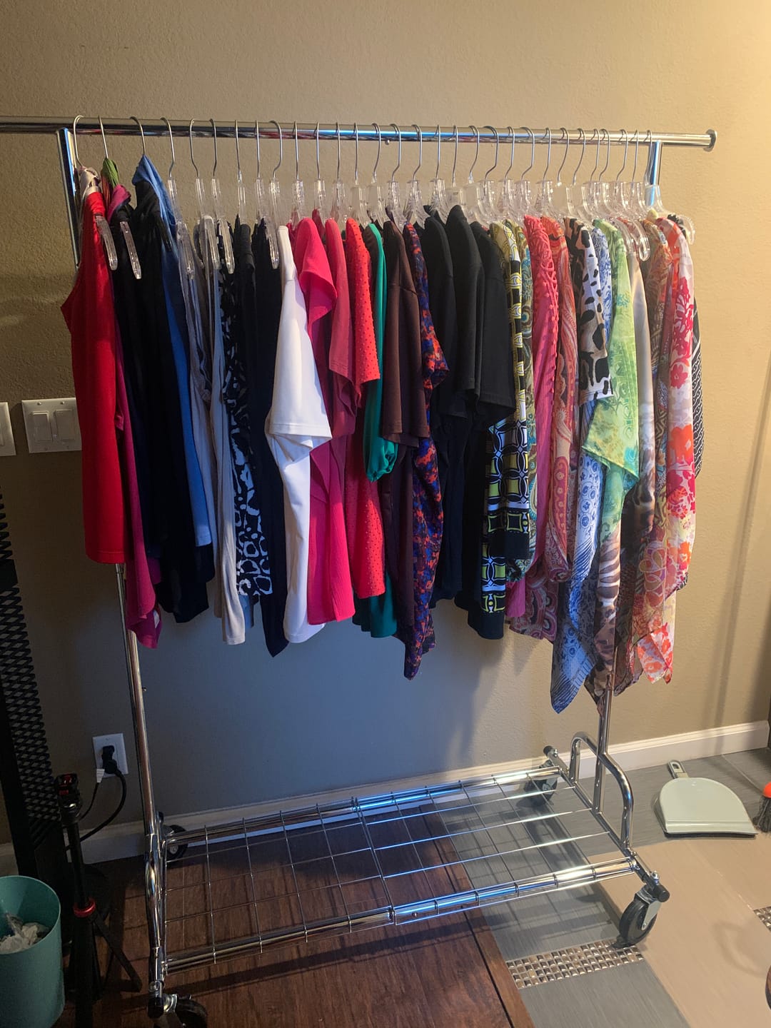 Customer photo review of Raybee 75"W Rolling Clothes Rack with Storage Shelves, Wheeled Metal Clothes Organizer for Bedroom, Laundry & Dorm