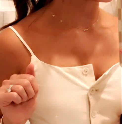 Customer photo review of 14K Solid Gold Sideways Birthstone and Letter Necklace