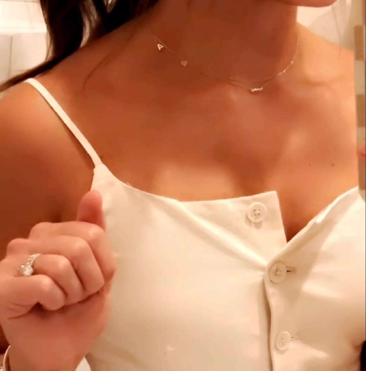 Customer photo review of 14K Solid Gold Sideways Birthstone and Letter Necklace