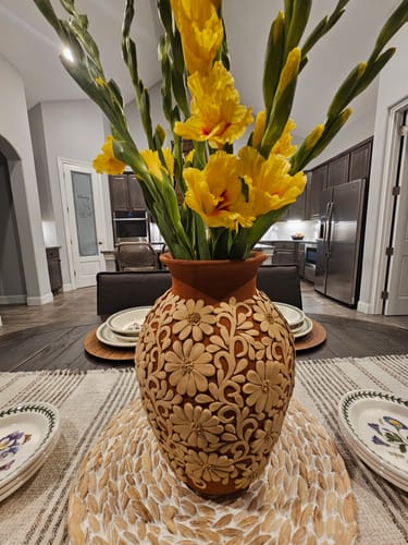 Customer photo review of Gaytan Clay Embroidered Tall Mexican Flower Vase Mexican Modern Flower Vase Barro Bordado Florero