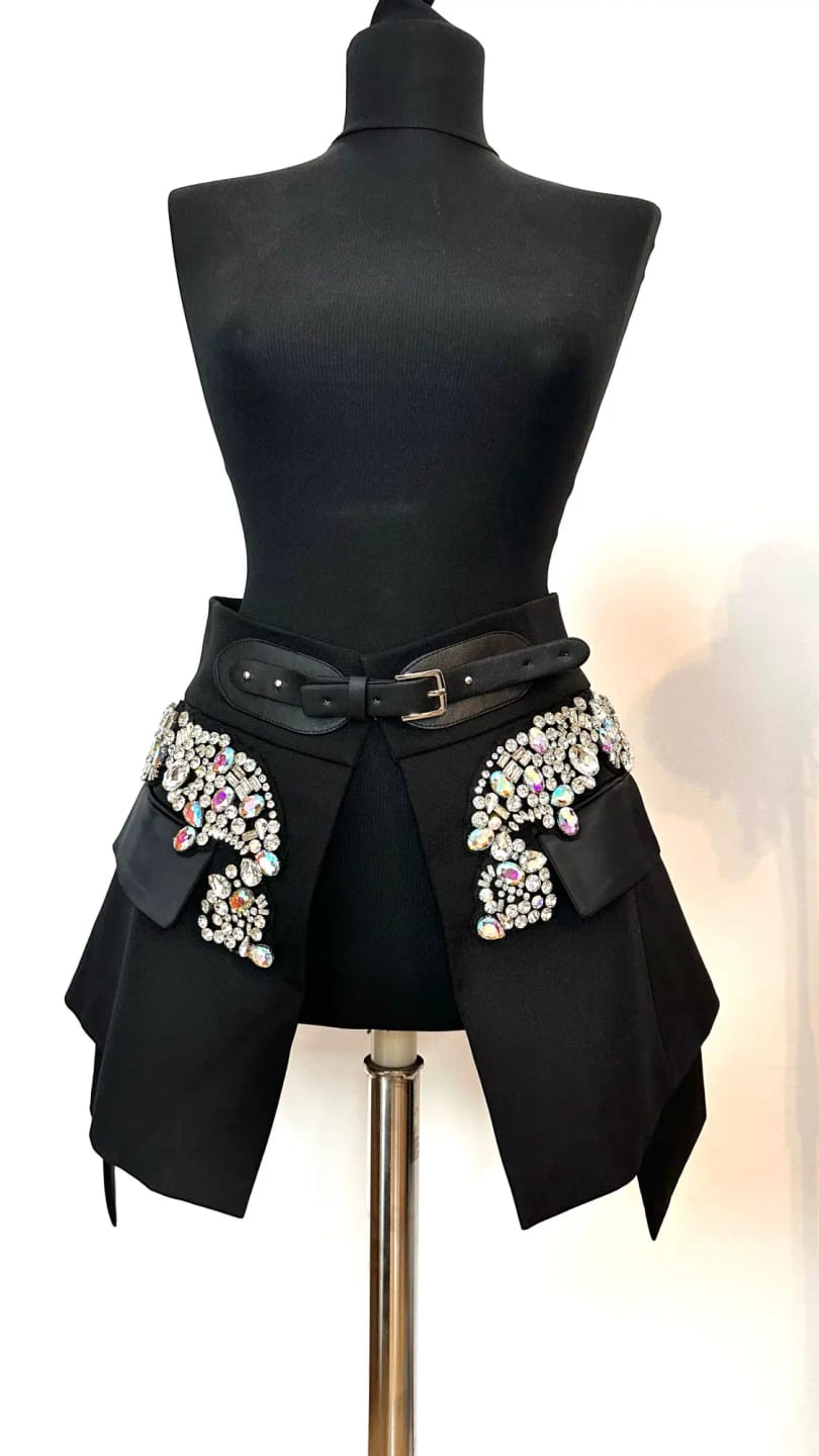 Customer photo review of Irregular Rhinestone High Waisted Skirt