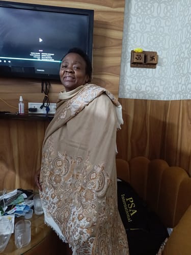 Customer photo review of Pashtush Women'S Jacquard Palla Shawl, Warm And Soft, Faux Pashmina Beige
