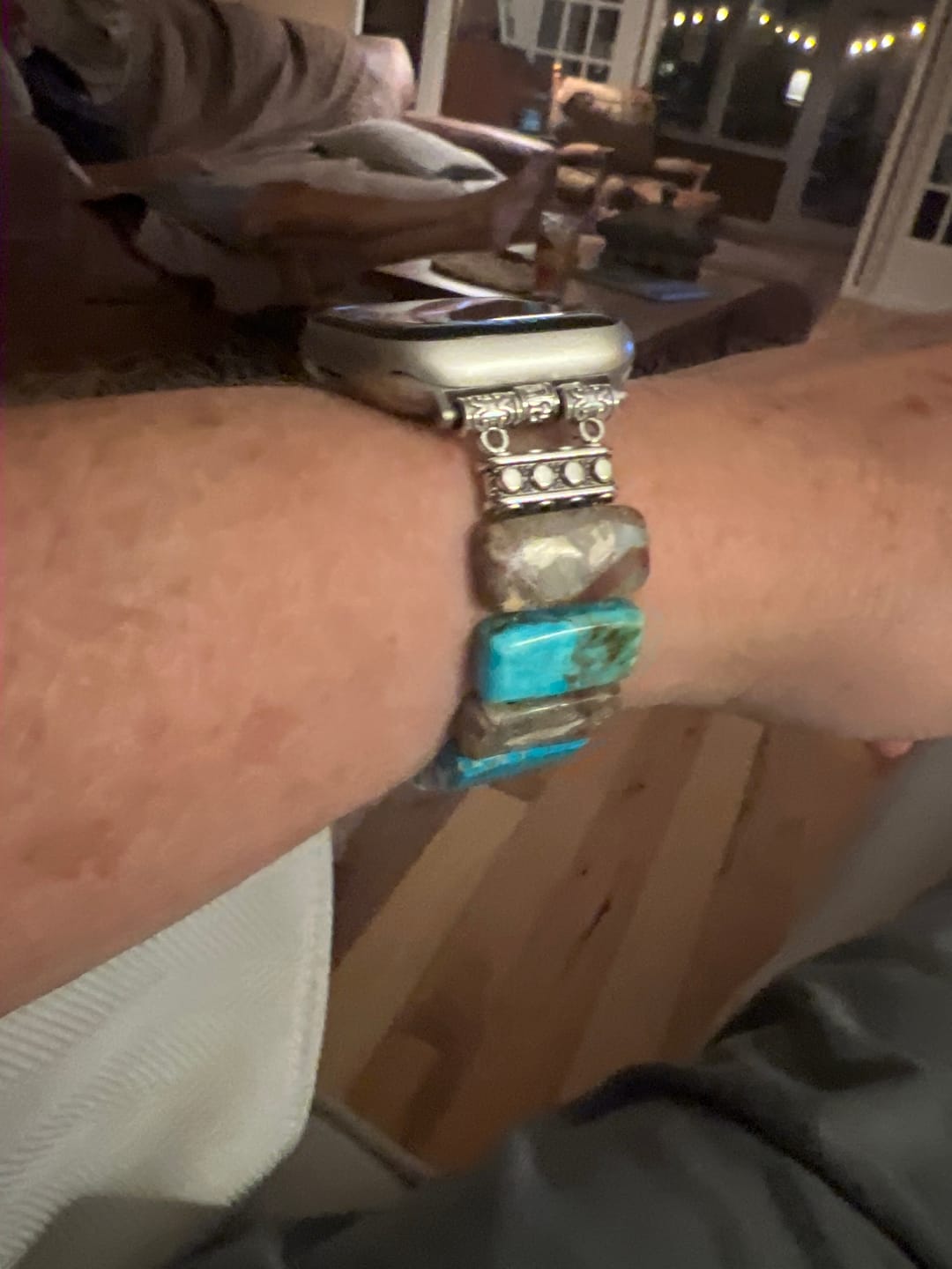 Customer photo review of Coastal Turquoise Stretch Apple Watch Strap