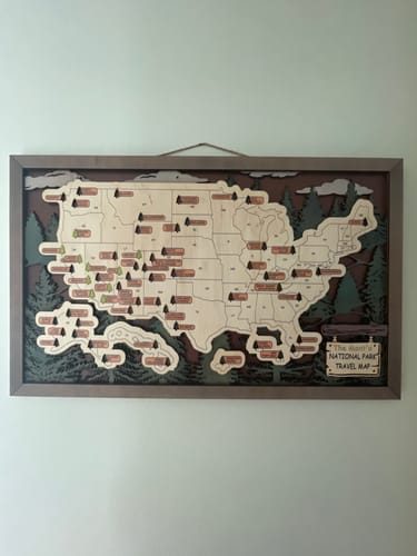 Customer photo review of US 3D Wooden National Parks Travel Map With Trees To Record Park Visits (1 Design)