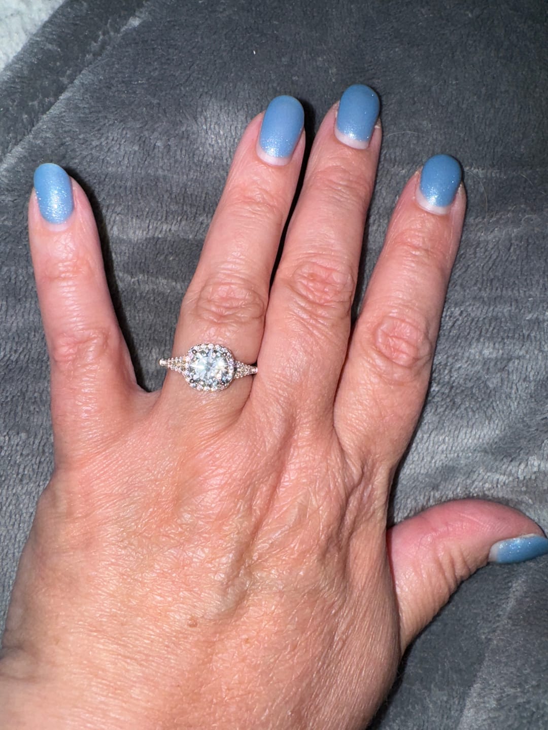 Customer photo review of Moissanite Split Shank Square Halo Pave Engagement Ring