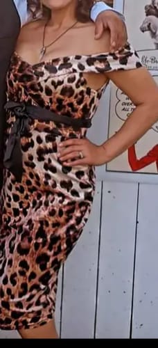 Customer photo review of 1960s Off-shoulder Leopard Pencil Dress