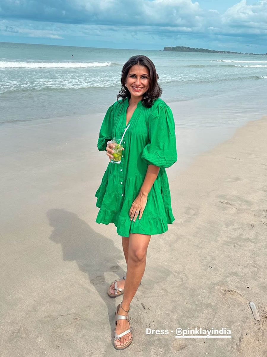 Customer photo review of Anna Forest Green Cotton Midi Dress
