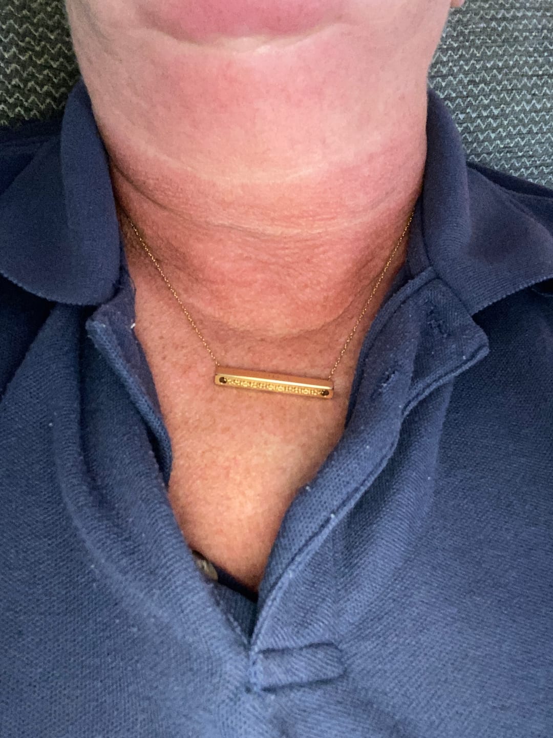 Customer photo review of 4cm Letter Bar Necklace in Gold Horizontal