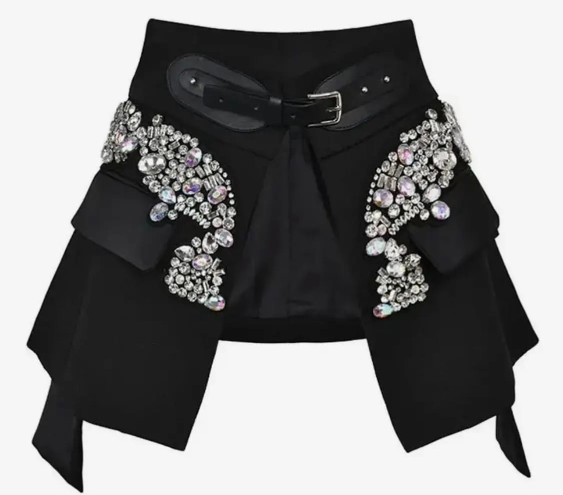 Customer photo review of Irregular Rhinestone High Waisted Skirt