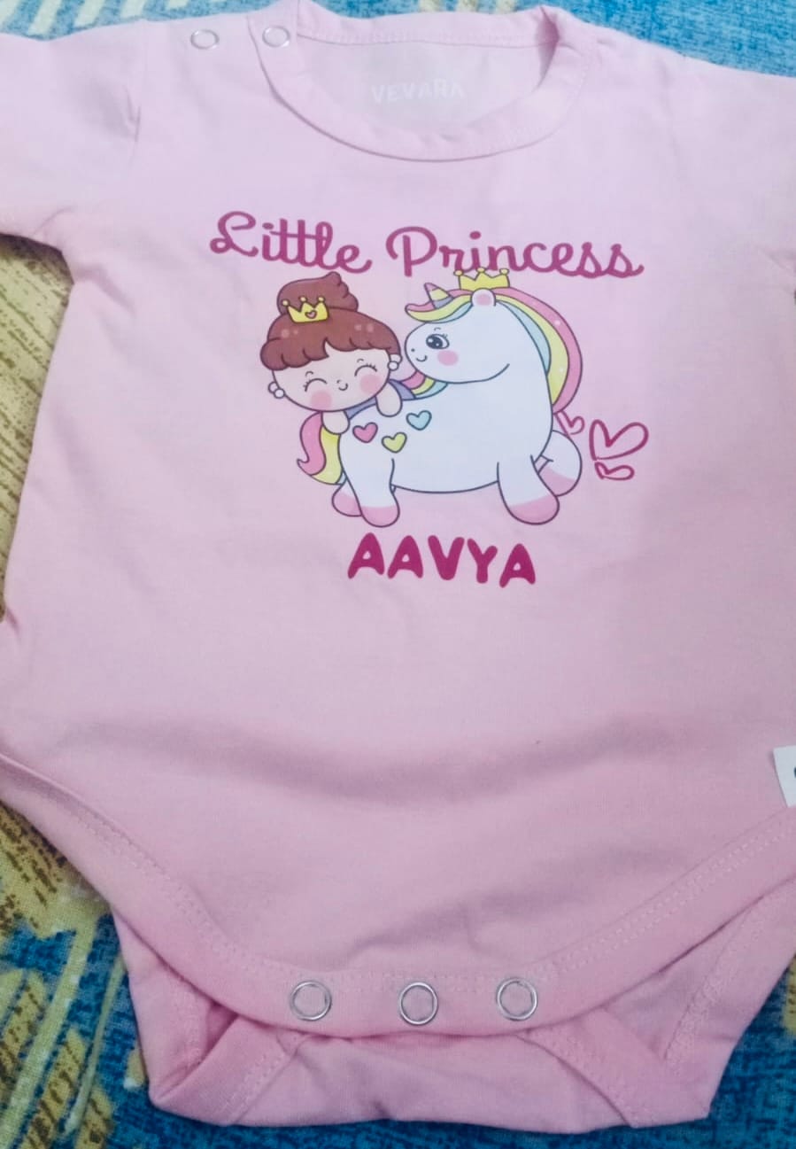 Customer photo review of Little Princess Unicorn With Custom Baby Name - Romper