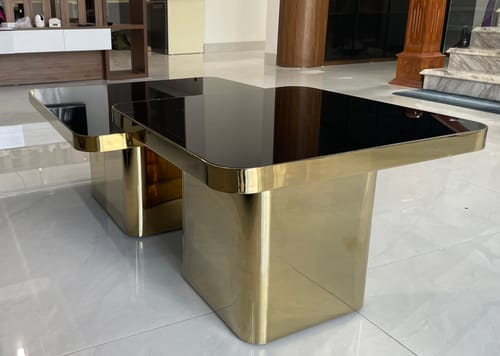 Customer photo review of Key West - Set bàn trà đôi hình vuông, mặt kính cường lực, khung inox