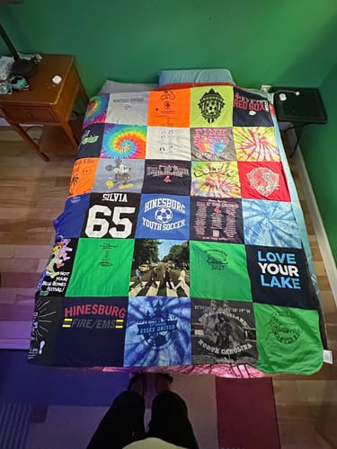 T-shirt quilt with soccer, community themes by Melissa from VT