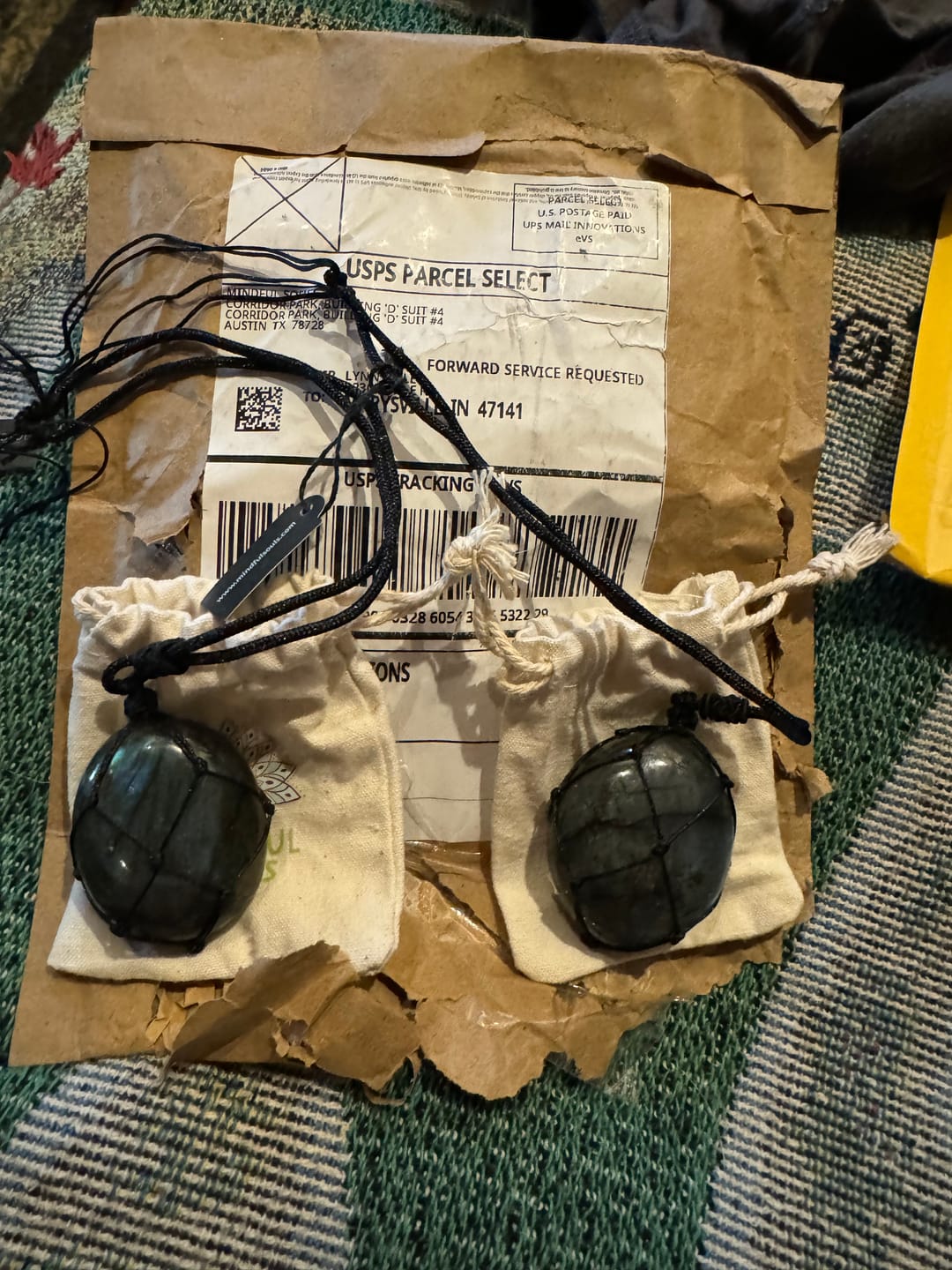 Customer photo review of Dragon's Heart Labradorite Necklace