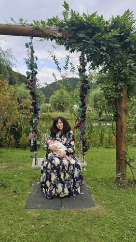 Customer photo review of Rochie Nessa bleumarin cu imprimeu floral si curea accesorizata