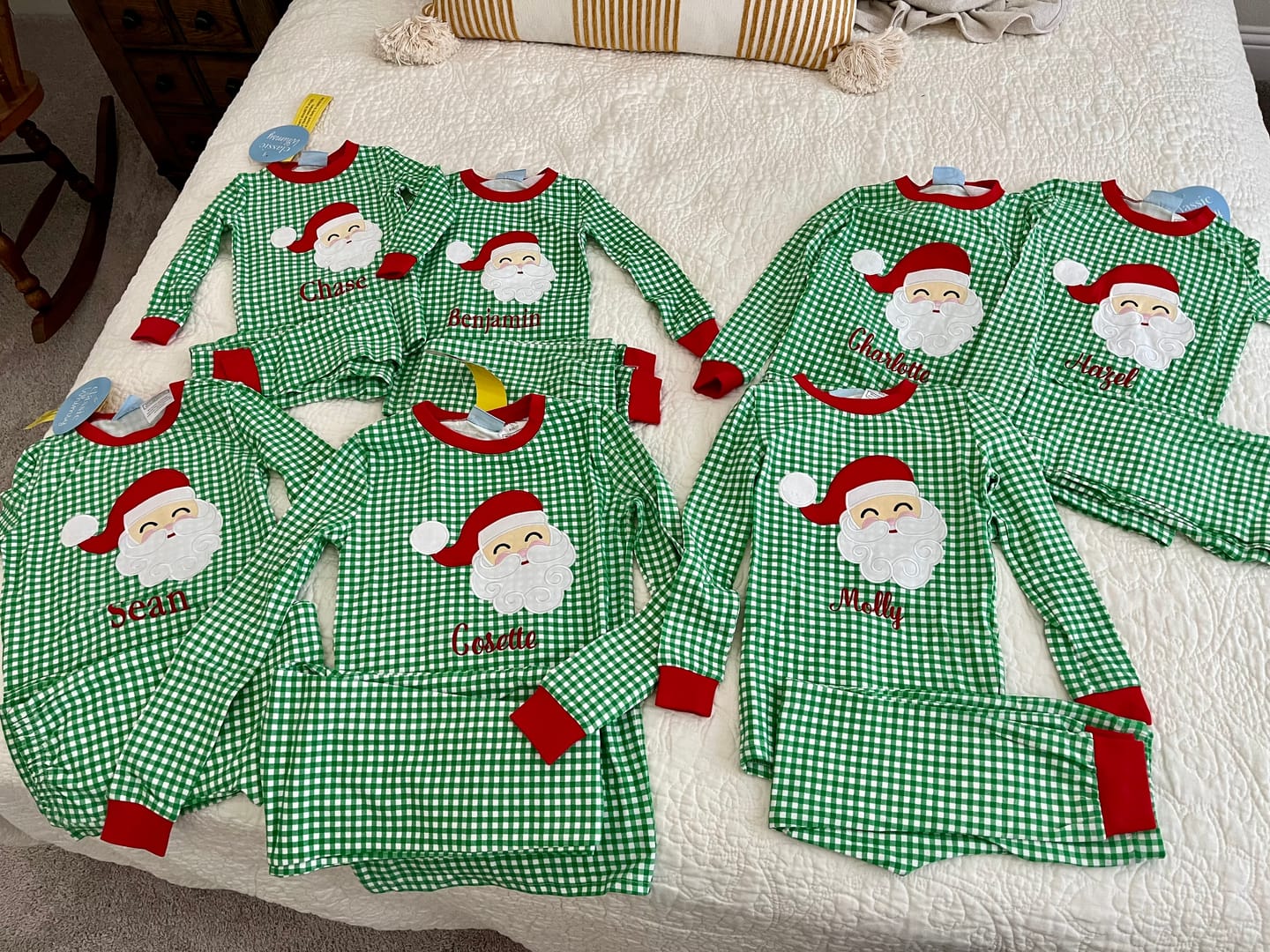Customer photo review of Happy Santa Green Gingham Pajamas