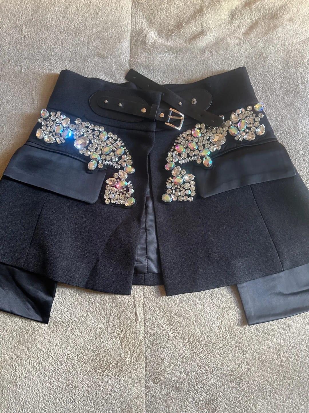 Customer photo review of Irregular Rhinestone High Waisted Skirt
