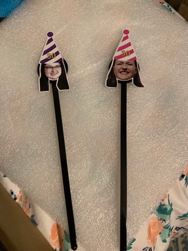 Customer photo review of Personalized Drink Stirrers With Face Party Decorations